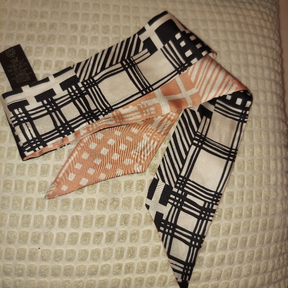 Coach Signature Black and Peach Wild Stripe Silk Skinny Scarf - Picture 9 of 13